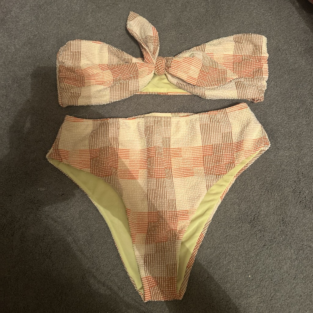 Aerie Plaid Bikini Set in Orange and Cream